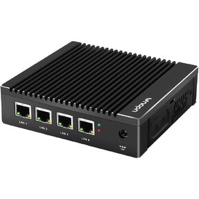 Fanless Micro Firewall Appliance N3700 Quad Core, 4 x Intel i225 LAN Ports Dual HD, Mini PC 8GB DDR3 128GB mSATA SSD, Network Router Box, RS232 COM, Support AES NI