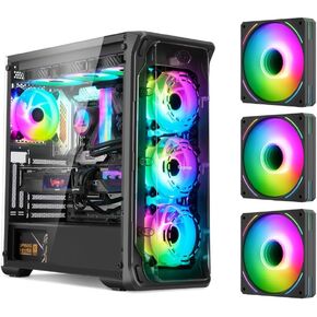 SEGOTEP LUX 360 - EATX/ATX Gaming Desktop Case with 3D Ring Design Panel - Compatible with 240mm/280mm/360mm AIO Liquid Cooler & Vertical GPU - Acrylic Panels - Three ARG Fans Included - White Color