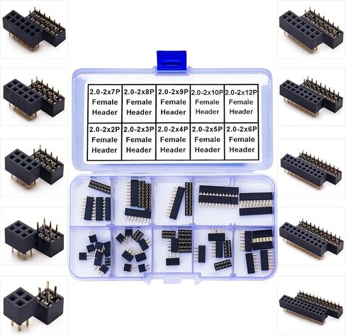 Pin Headers 2.0mm Header Connector Kit, 2 Row Female Header Pins 2P 3P 4P 5P 6P 7P 8P 9P 10P 12P PCB Board Pin Header Strip 180 Degree (YO-Pin-Str-2.0-F-Dual) in Saudi Arabia