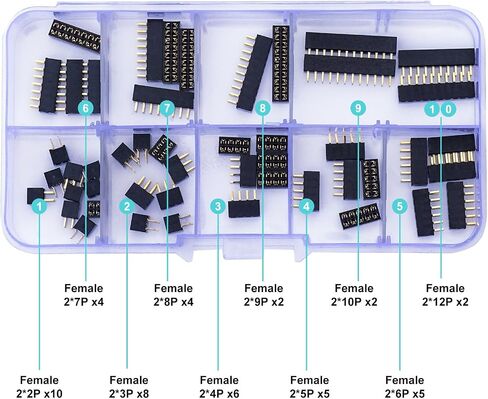 Pin Headers 2.0mm Header Connector Kit, 2 Row Female Header Pins 2P 3P 4P 5P 6P 7P 8P 9P 10P 12P PCB Board Pin Header Strip 180 Degree (YO-Pin-Str-2.0-F-Dual) in Saudi Arabia