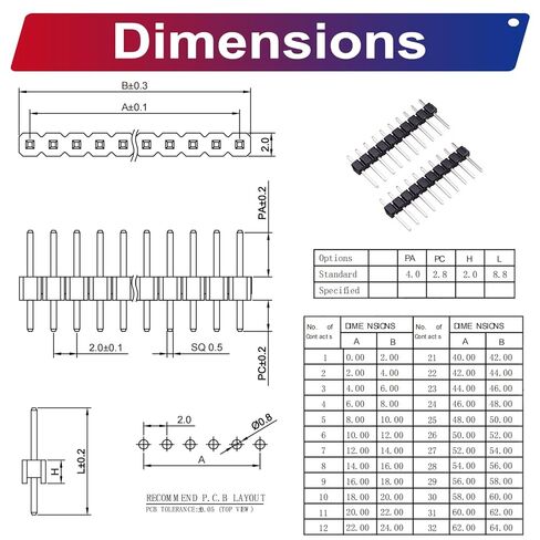 Pin Headers 2.0mm Header Connector Kit, 2 Row Female Header Pins 2P 3P 4P 5P 6P 7P 8P 9P 10P 12P PCB Board Pin Header Strip 180 Degree (YO-Pin-Str-2.0-F-Dual) in Kuwait