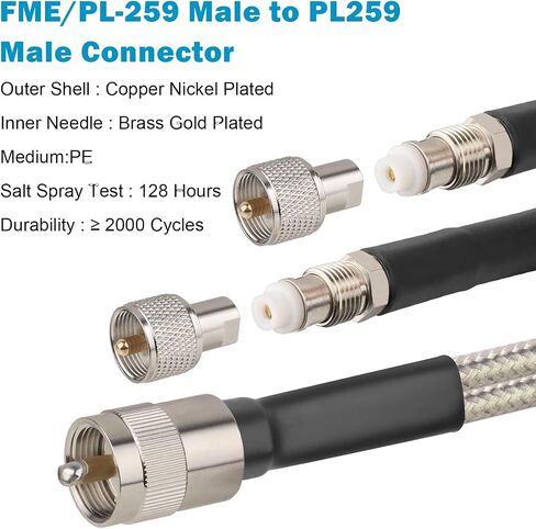 كابل CB CB المزدوج CB 18ft ، خسارة منخفضة RG8X تقطعت بهم السبل CB Coax Cable مع PL -259 و FME/PL259 موصل الذكور - 18 قدم in Kuwait