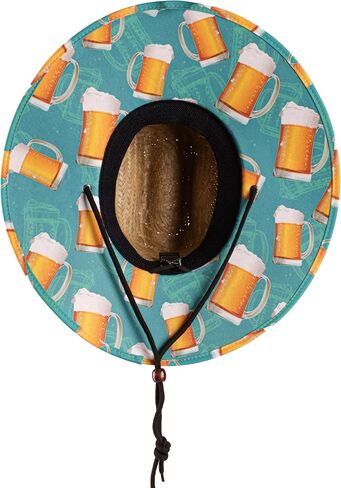 Fabric Pattern Print Straw Sunhat Men & Women, Lifeguard Hat, Beach, Swim, Paddle Board, Boat, Fishing, Fits All, in Kuwait