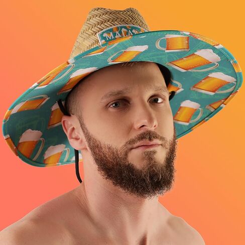 Fabric Pattern Print Straw Sunhat Men & Women, Lifeguard Hat, Beach, Swim, Paddle Board, Boat, Fishing, Fits All, in Kuwait