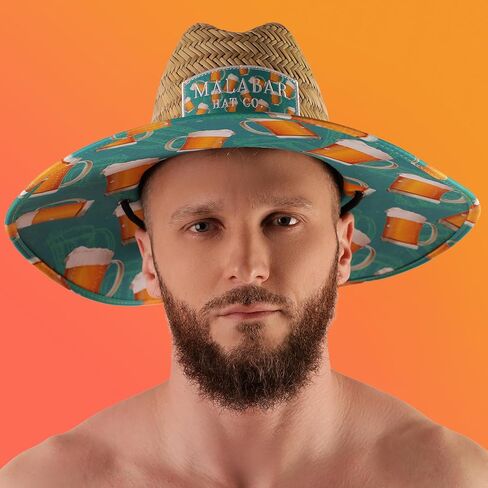 Fabric Pattern Print Straw Sunhat Men & Women, Lifeguard Hat, Beach, Swim, Paddle Board, Boat, Fishing, Fits All, in Kuwait