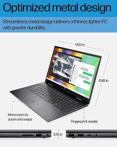 HP 2023 Envy X360 2-in-1 محمول قابلة للتحويل ، عرض شاشة لمس 15.6 بوصة ، AMD Ryzen 7 5825U ، 64 جيجابايت من ذاكرة الوصول العشوائي ، 1 تيرابايت SSD ، AMD Radeon ، Bluetooth ، كاميرا الويب ، Windows 11 Home ، Black in Kuwait
