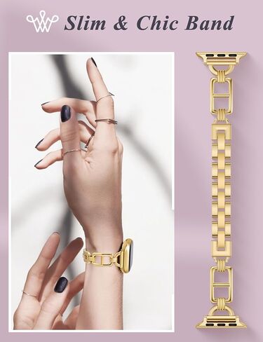 Wearlizer Compatible with Apple Watch Band 41/40/38/44/45/46/49/42mm Women, Dressy Stainless Steel Metal Jewelry Designer Gold Silver Chain Strap for iWatch Ultra SE Series 10 9 8 7 6 5 4 3 2 1 in Saudi Arabia