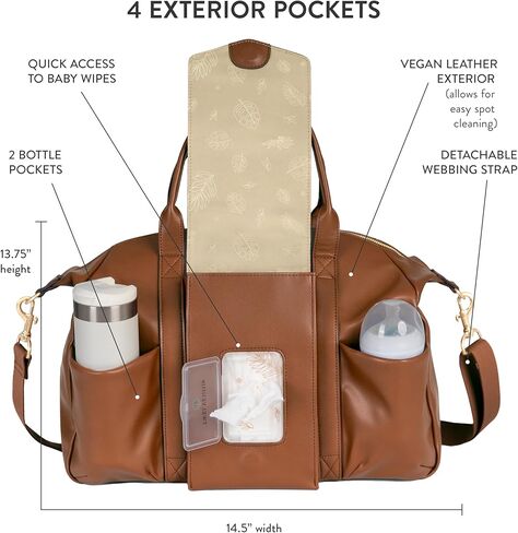 حقيبة حفاضات من الجلد النباتي من TWELVElittle Peek A Boo - حقيبة أطفال مع حقيبة مناديل ومشابك لعربة الأطفال وبساط تغيير الحفاضات in Kuwait