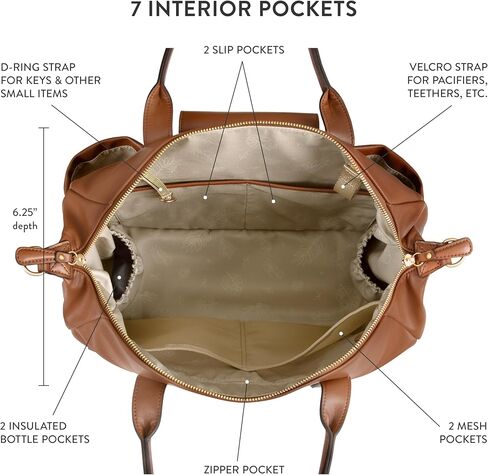 حقيبة حفاضات من الجلد النباتي من TWELVElittle Peek A Boo - حقيبة أطفال مع حقيبة مناديل ومشابك لعربة الأطفال وبساط تغيير الحفاضات in Kuwait