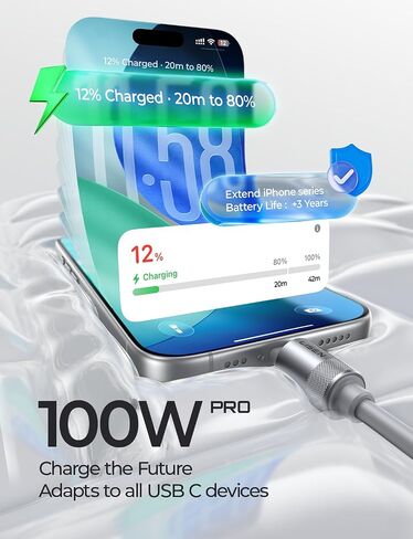 LISEN 10FT USB C Cable Fast Charging, Chubby 240W Cable USB C to USB C Fast Charging Soft Silicone USBC to USBC Parallel Cable for iPhone 17 Pro Max 16 15 Samsung S25 Ultra MacBook Pro Air iPad Purple in Kuwait