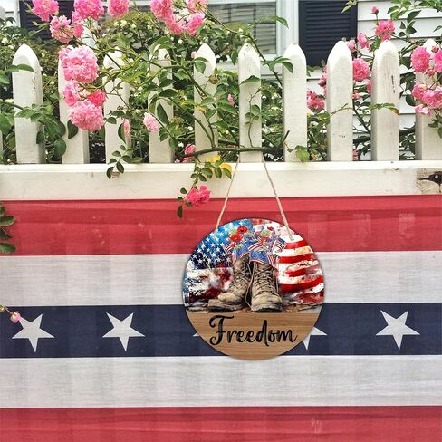 4Th Of July Hanging Wooden Sign With Sisal Rope - 10 Inches Round Door Sign, Patriotic Decor Wooden Plaque, God Bless America, For For Front Door Porch Wall，Home & Office Decoration & Accessories- D01 in Saudi Arabia