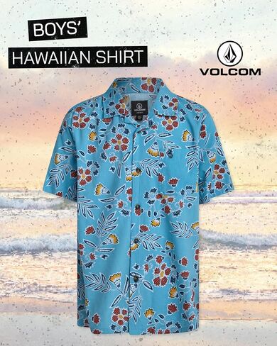 قميص Volcom للأولاد بأزرار سفلية - قميص هاواي قطني منسوج بأكمام قصيرة - قميص بياقة للأطفال للأولاد (8-16) in Saudi Arabia