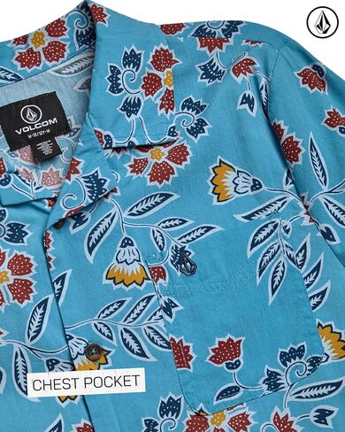 قميص Volcom للأولاد بأزرار سفلية - قميص هاواي قطني منسوج بأكمام قصيرة - قميص بياقة للأطفال للأولاد (8-16) in Saudi Arabia