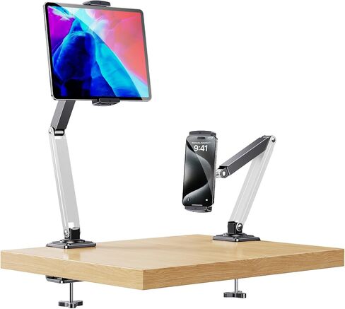 Adjustable Tablet Stand for Desk & Bed, 360 Degree Rotation Tablet Arm Holder with Clamp Mount, Phone & Tablets Desk Mount for Office, Compatible with iPad & 4.7-12.9in Android Tablets (White) in Saudi Arabia