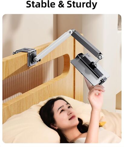 Adjustable Tablet Stand for Desk & Bed, 360 Degree Rotation Tablet Arm Holder with Clamp Mount, Phone & Tablets Desk Mount for Office, Compatible with iPad & 4.7-12.9in Android Tablets (White) in Saudi Arabia