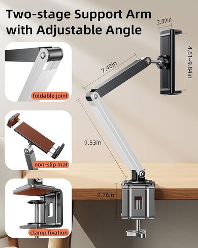 Adjustable Tablet Stand for Desk & Bed, 360 Degree Rotation Tablet Arm Holder with Clamp Mount, Phone & Tablets Desk Mount for Office, Compatible with iPad & 4.7-12.9in Android Tablets (White) in Saudi Arabia