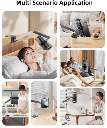 Adjustable Tablet Stand for Desk & Bed, 360 Degree Rotation Tablet Arm Holder with Clamp Mount, Phone & Tablets Desk Mount for Office, Compatible with iPad & 4.7-12.9in Android Tablets (White) in Saudi Arabia