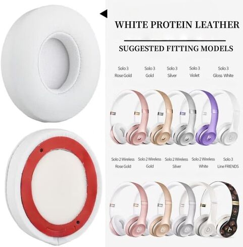 Premium Protein Leather Replacement Earpads for Beats Solo 2&3 - Soft Memory Foam Ear Cushions with Metal Tool Cleaning Cloth & Installation Video (White) in Kuwait