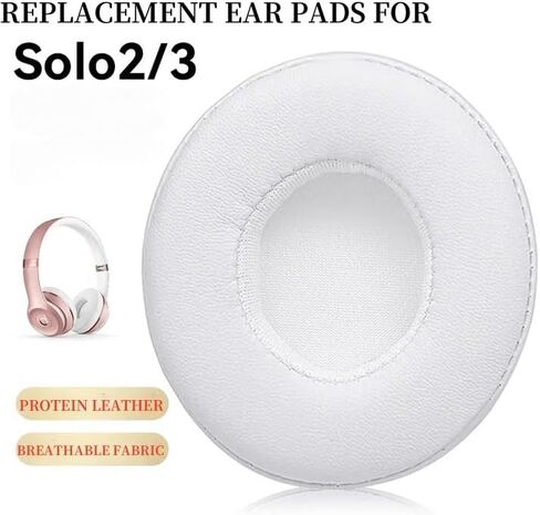 Premium Protein Leather Replacement Earpads for Beats Solo 2&3 - Soft Memory Foam Ear Cushions with Metal Tool Cleaning Cloth & Installation Video (White) in Kuwait