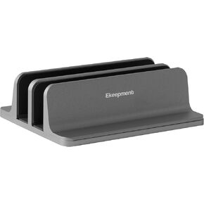 Designed for Mac Mini MacBook iPad Laptop Tablet Aluminium Vertical Clamshell Adjustable Stand Double Slots (Black)