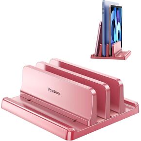 Vaydeer Vertical Laptop Stand for Desk, Dual Slots Plastic Laptop Holder with Space Saving 4-in-1 Design, Adjustable Laptop Stand Supports MacBook, Chromebook, Surface, Dell (Pink Rose)