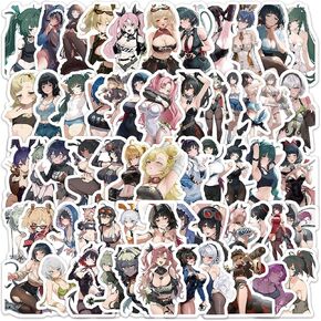 60Pcs Anime Girl Stickers for Water Bottles,Waterproof Kawaii Hot Girl Stickers for Teens,Cartoon Sexy Lady Decals for Laptop Hydroflask Scrapbooking Journaling (Gold)