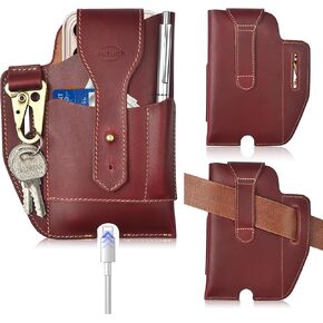 Genuine Leather Phone Holster with Belt Clip | Cell Phone Pouch for iPhone and Smartphone | Cell Phone Case | Leather Phone Case (Maroon)