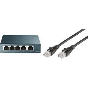 TP-Link 5 Port Gigabit Ethernet Switch (TL-SG105) and Cat 6 Ethernet Cables (5 Foot) - Pack of 5