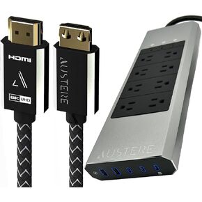 Austere VII Series Bundle- Surge Protector Power Strip, 8 Outlets, 3 USB C & 2 USB, 4000 Joules, 45W Power Delivery + Ultra High Speed 8K HDMI 1.5m 48Gbps, 8K60 & 4K120, Dynamic HDR, eARC