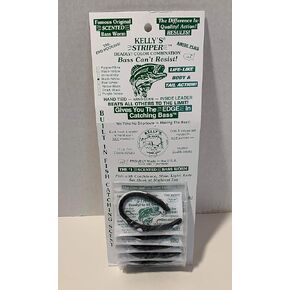 Kellys STRIPER Anise Scented Black White worms for fish 6 Pack Bundle Pre Rigged Bass Worms 6 Total Licorice Smelling Fishing worms