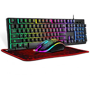 Gaming Keyboard and Mouse Set, 2 in 1 Bundle Wired LED Rainbow Backlight for Laptop, PC Gamers, Xbox, PS4 and Work- Black