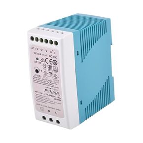 MDR-60-5 60W 5V Single Output Industrial DIN Rail Power Supply, 85-264VAC/120-370VDC Input, Reliable, Safe, Easy Installation, UL/TUV/CB, for Industrial Control, Automation, and More