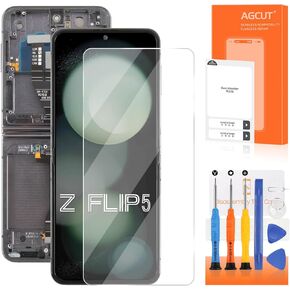 قابلة للطي الداخلية الأصلية لـ Samsung Galaxy Z Flip5 الشاشة لـ Samsung Z Flip 5 LCD Display SM-F731B SM-F731U LCD Digitizer Touch Screen Assembly Part مع إطار (أسود)