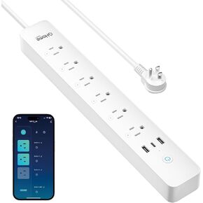 GHome Smart Power Strip, WiFi Surge Protector with 6 Individually Controlled Outlets, 3 USB Ports (2 USB-A and 1 USB-C), Works with Alexa & Google Home, Flat Plug, for Home Office