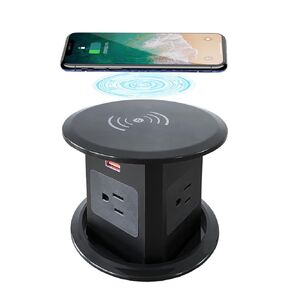 ZESHAN Four-Sided Pop up Outlet for Countertop with 15W Wireless Charger, PD 20W USB-C, Pop Up Electrical Outlet with 4 Outlets 3 USB Ports, Desktop Power Grommet for Home Office, Black