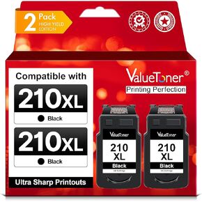 استبدال خرطوشة الحبر المعاد تصنيعها من Valuetoner لـ Canon 210XL PG-210XL PG 210XL لطابعة PIXMA MX410 MX320 MX330 MX340 MX350 MP240 MP250 MP270 MP280 MP480 MP490 MP495 IP2702 IP2700 (2 أسود)