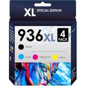Remanufactured Ink Cartridge Replacement for 936XL. Works with OfficeJet Pro 9122 9125 9110b 9122e 9125e 9135e 9128e 9128 9130 9130b 9120b Printers. 4 Pack (Black, Cyan, Magenta, Yellow)