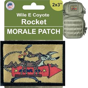 RedheadedTshirts Inspired by Wile E Coyote Rocket Morale Patch - Funny Tactical Rocket Design for Your Plate Carrier Vest, Hat, Backpack and Gear - 2x3 Hook and Loop Cool Patches for Men - USA Made