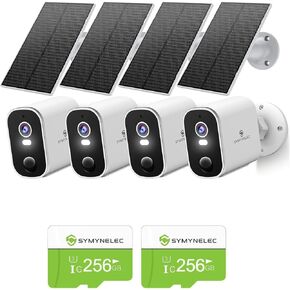 SYMYNELEC 4-Pack Solar Security Cameras Outdoor 2K + 256GB TF Card 2PCS
