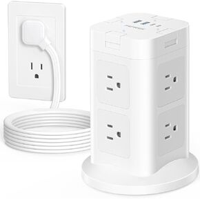 Surge Protector Power Strip Tower with 4 USB (2 USB C), 8 AC Outlets Tower with Individual Switches, 6.5FT Flat Plug Extension Cord with Multiple Outlets for Home Office Dorm Room