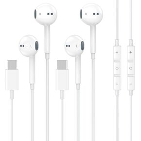 2 Pack USB C Headphones Wired for iPhone 16 15, Type C Earphones with Microphone & Remote Control Noise Cancelling Earbuds Wired for iPhone 16 15 Pro Max, iPad Pro, Galaxy S25 S24 Ultra, Pixel 9/8/7