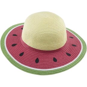 LIFKOME Straw Woven Beach Hat for Adults Wide Brim Straw Sun Hat Watermelon Design Sun for Outdoor Activities Multi