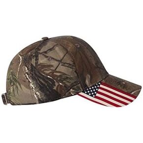 Joe's USA Camo Camouflage Cotton Poly Adjustable Hat Caps - 1 Pack - Realtree Xtra Cap with Flag