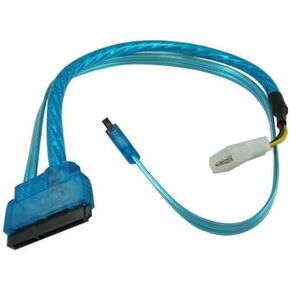 CG 15-Pin Male SATA Power to Male SATA 3.0 and 4-Pin Molex Combo Cable, Latching Connector, UV Blue, Silver Meshing, 18 inches, Power and Data Cable for PC