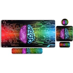 MOSISO Extended Gaming Mouse Pad&Massage Keyboard Wrist Rest&Mousepad&Wrist Rest&Coaster, Brain Ergonomic Non-Slip Pad&Easy Typing Cushion with Memory Foam for Home Office, Abstract Left&Right Brain