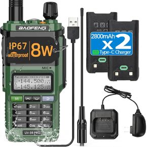 Ham Radio Baofeng UV-9R Pro 8W Ham Radio Long Range Handheld Dual Band Tri- Power Two-Way Radio Waterproof Transceiver Walkie Talkies Rechargeable with Extra Battery for Camping Hunting Survival Gear