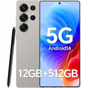Unlocked Cell Phones C25 Ultra Build-in Pen, Snapdragon 888 Processor, 5G Dual SIM, 6.9" Screen Android 14 Mobile Phone, 12GB+512GB Smartphone, 6800mAh Battery, 48MP+108MP Camera, Face ID Grey