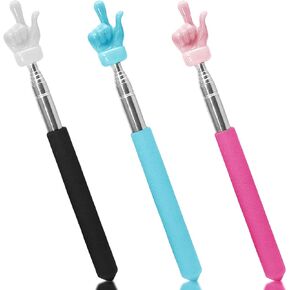 3 Pack Telescopic Teachers Pointer, Retractable Finger Pointer Sticks for Classroom, Stainless Steel Finger Stick for Lectures, Presentations (Black, Pink, Blue)