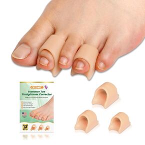 Hammer Toe Straightener, 12Pcs Hammer Toe Corrector for Women & Men - 3 Sizes Silicone Toe Sleeves Toe Splint for Bunion, Curled, Crooked Toes