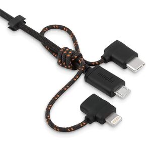 Moshi 3-in-1 Universal Charging Cable 3.3ft/1m, Lightning/USB-C/Micro USB, MFi-Certified, Data Transfer, Ballistic Nylon Braiding, for iPhone/iPad/Galaxy/Note/Pixel, Cable Manager Included